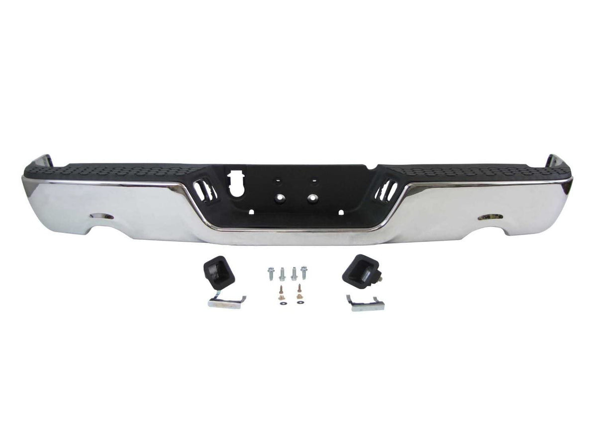 Acanii - For 2009-2018 Dodge Ram 1500 W/ Dual Exhaust W/O Sensor Holes Chrome Steel Rear Step Bumper Complete Assembly