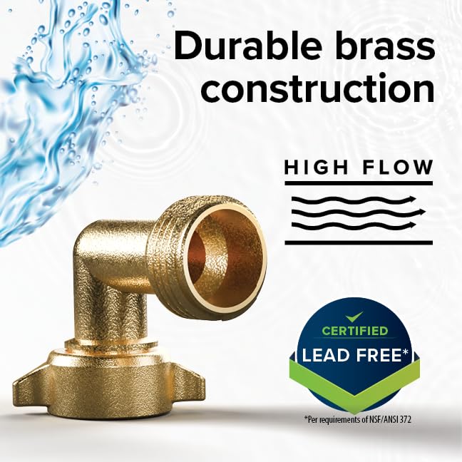 Camco 90-Degree Hose Elbow For Rvs - Solid Brass Construction- Certified Lead-Free - Features Convenient Easy Grip Connector - F