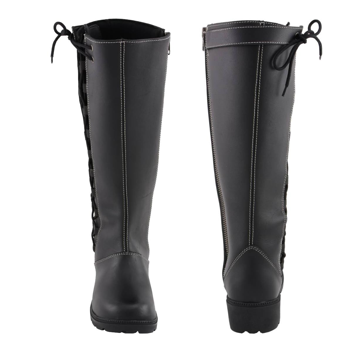 Milwaukee Leather MBL9370 Women's Black 17-Inch Lace Side Leather Boots with Contrast White Stitching - 5.5