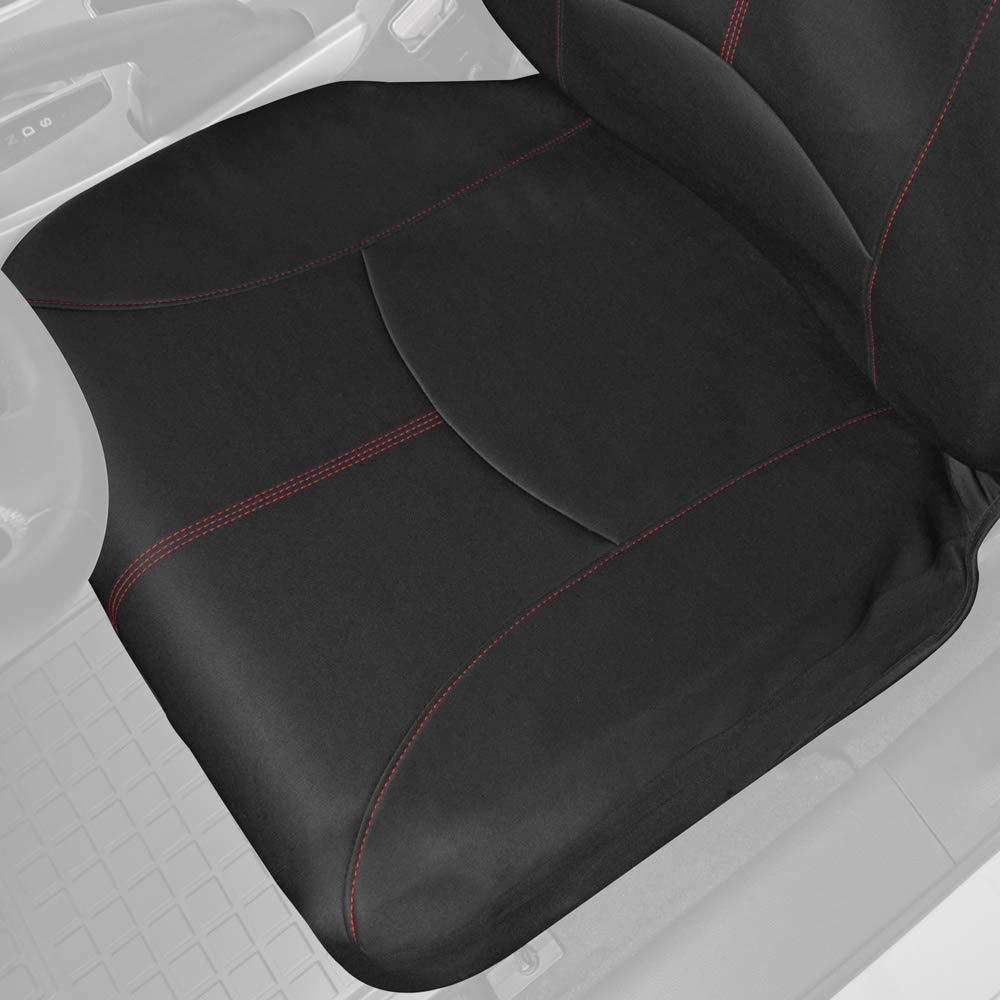 Motor Trend Spillguard Waterproof Car Seat Covers, Front And Rear Full Set (Red Stitch) - Neoprene Seat Protectors With Extended
