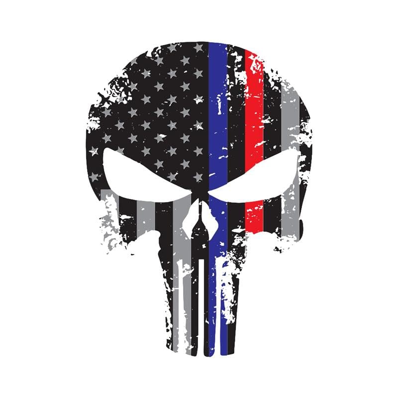 K9King Punisher Skull 5.5 X 4 Inch Tattered Subdued Us Flag Reflective Decal With Thin Line For Cars, Trucks, Laptops And More T