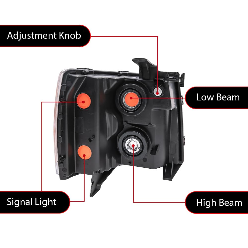G-Plus Headlights Assembly Pair, Fit For 2007-2013 Chevy Silverado 1500/2007-2014 Silverado 2500 3500 & Hd Headlamp, Driver Side