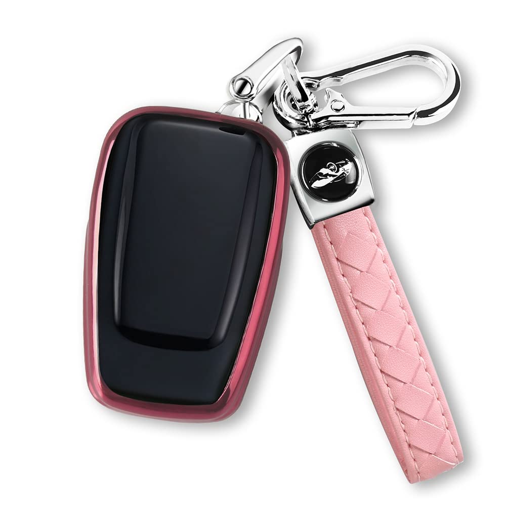 Qbuc For Toyota Key Fob Cover With Keychain Tpu Suitable For 2018-2022 Toyota Camry Rav4 Avalon C-Hr Corolla Highlander Gt86 (Style 1-Pink)