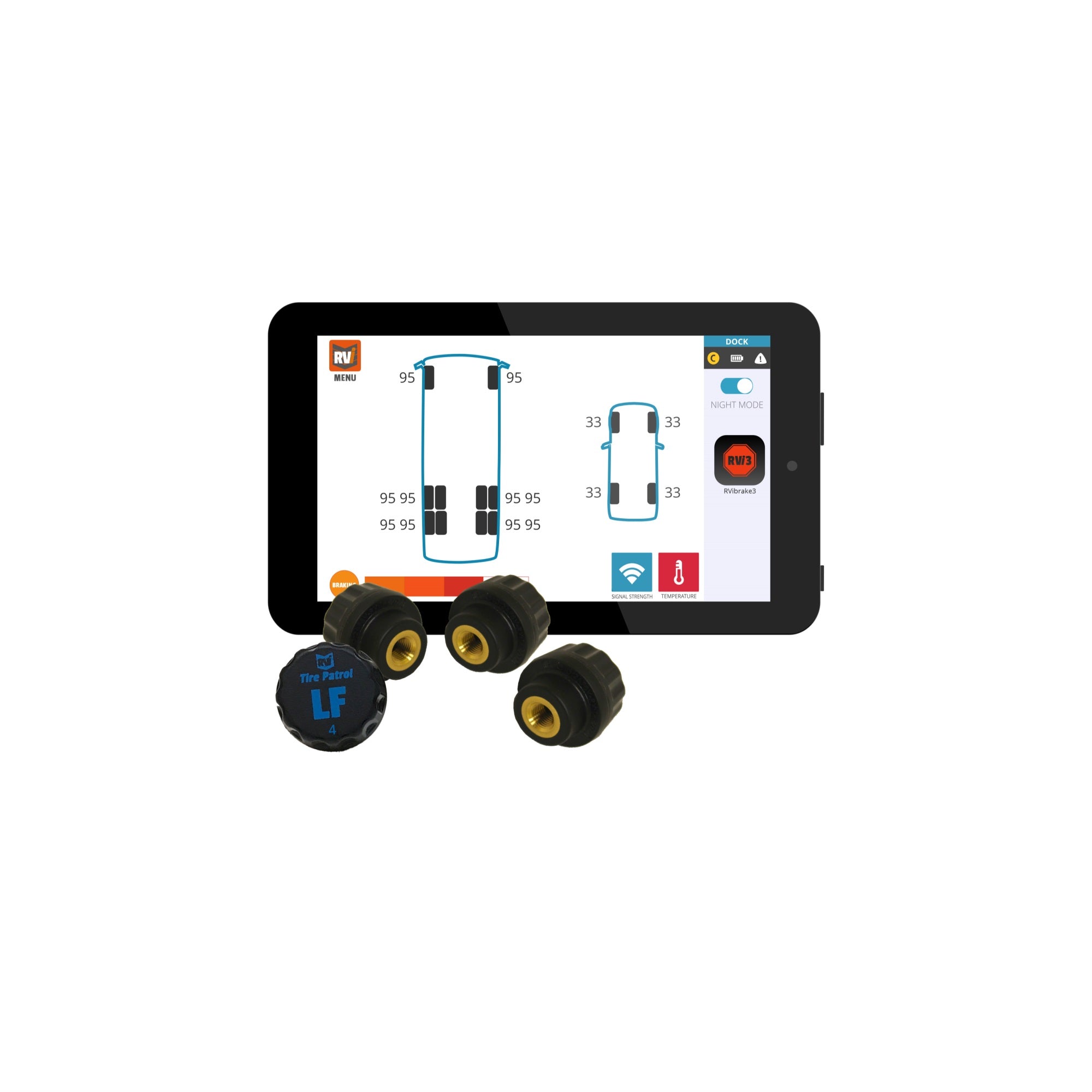 Rvi 50Mg0129 Tire Patrol: Tire Pressure Sensor 4-Pk With Command Center For Trailers