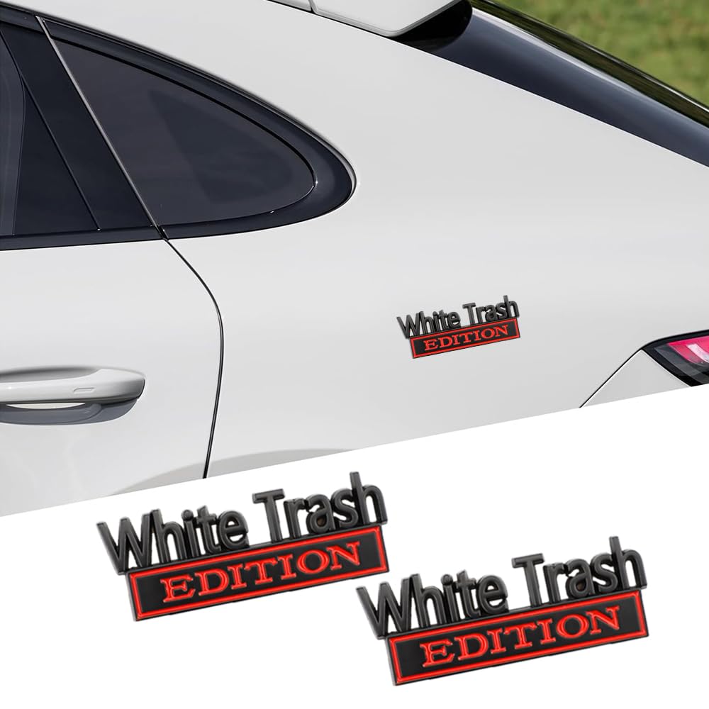 Carrun 2 Pcs White Trash Edition Emblem Car Side Rear Front Hood Trunk Door Bumper Metal Badge 3D Decal Sticker For F-150 F250 F