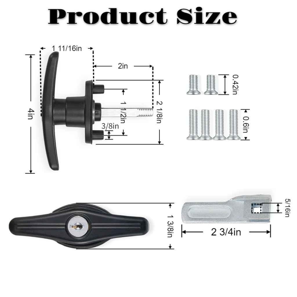 Ojeemii 2PCS Truck Cap Locking T-Handle, Camper Shell Accessories, T-Handle Latch with Keyed Lock, Truck Camper Shell Lock, Key