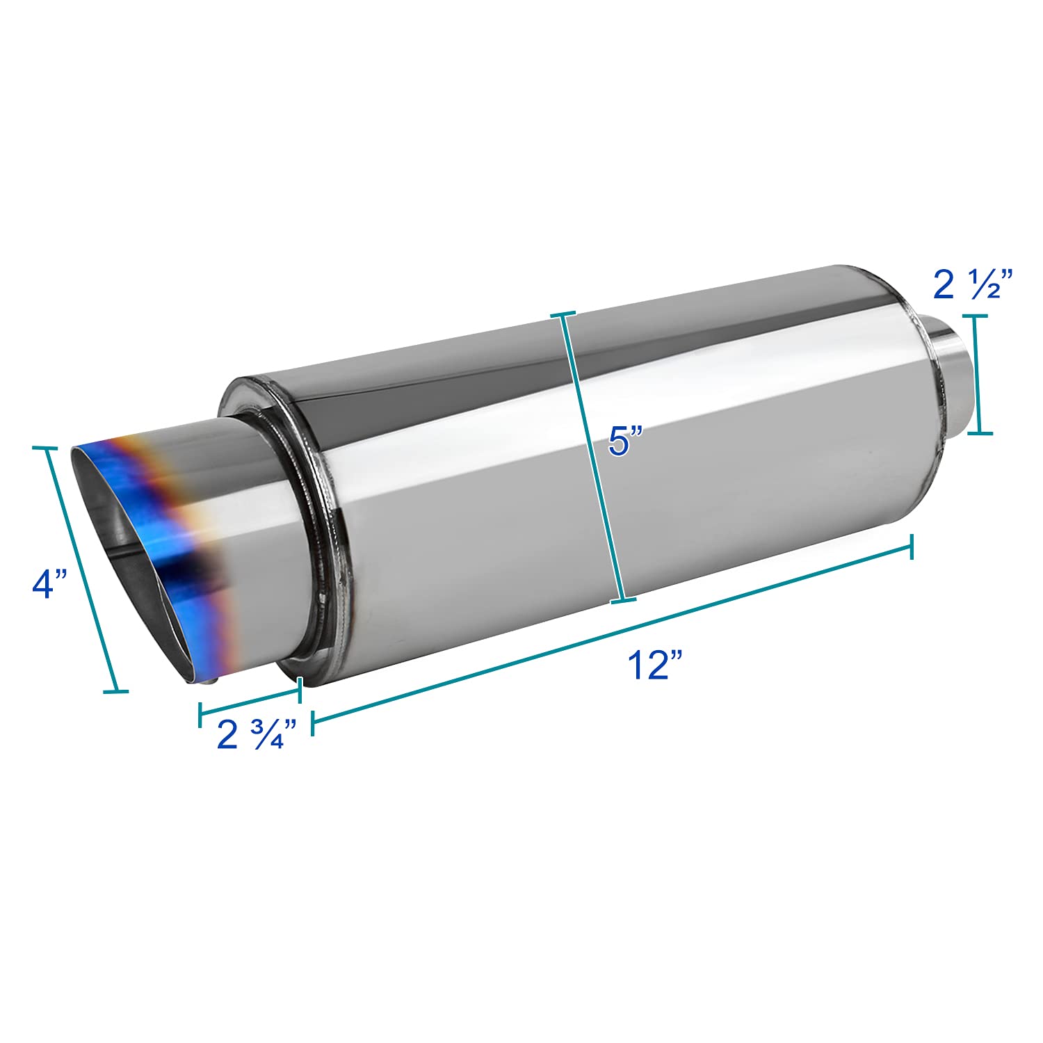 Spec-D Tuning Universal 4&quot; Slant Burn Tip Fireball Style Racing Exhaust Muffler Stainless Steel +HP