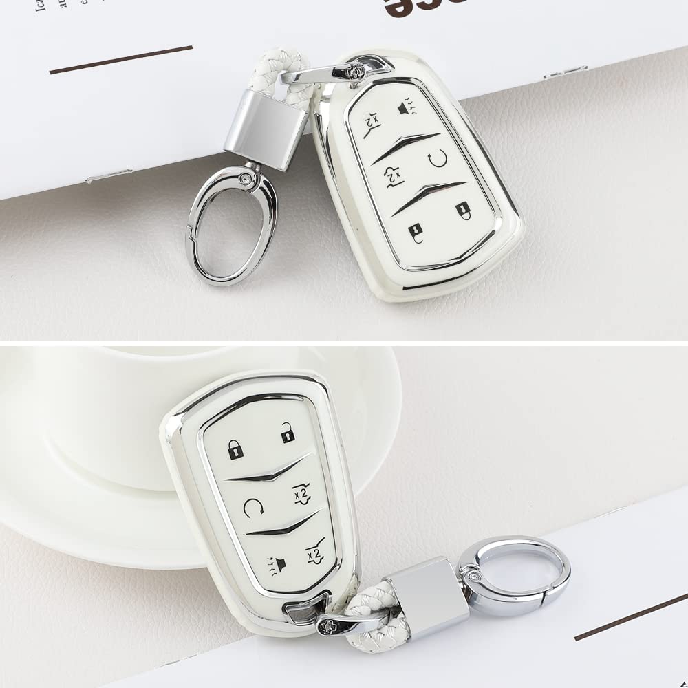1797 Key Fob Cover For Cadillac Escalade 2015 - 2020 Accessories Car Remote Key Chain Case Shell Protector 6 Button White Silver Tpu