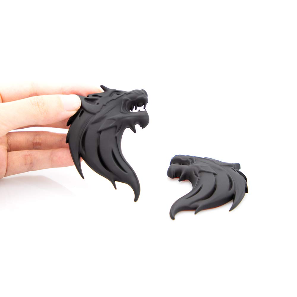 Carrun 2Pcs 3D Wolf Head Metal Emblem Car Motorcycles Side Fender Rear Styling Emblem Badge Decal (Black)