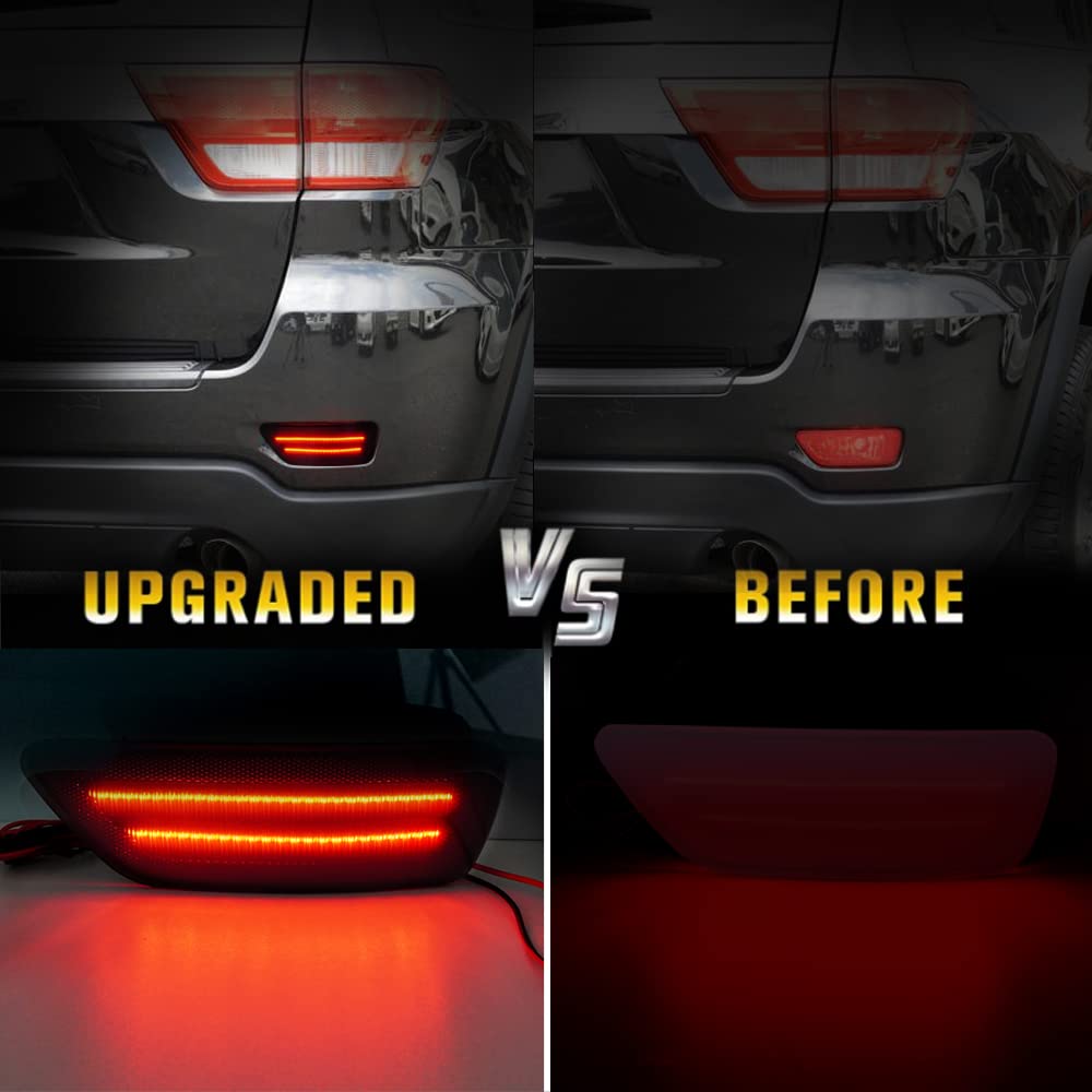D-Lumina Rear Bumper LED Reflectors Fog Light Kit for Je-ep Grand Cherokee, Compass, Patriot & Dodge Journey, Smoked Lens, Pack of 2