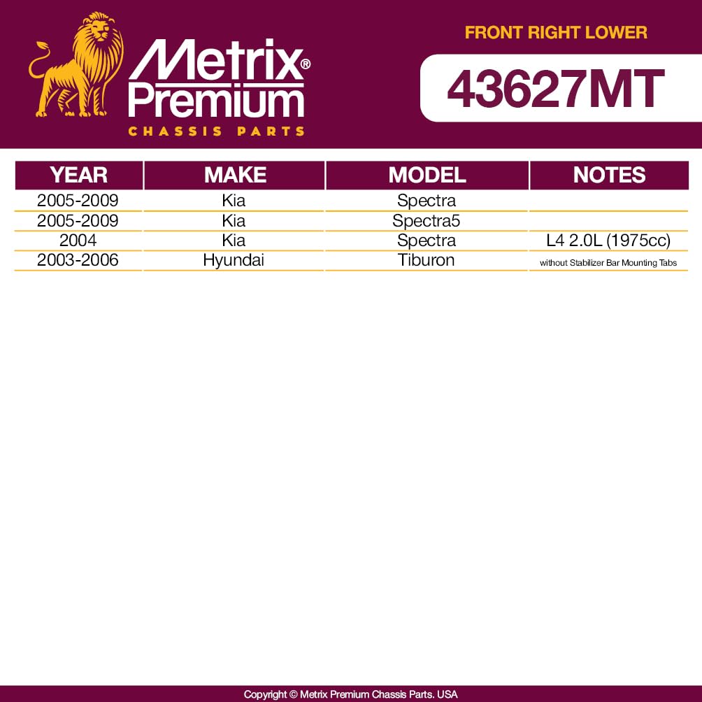 Metrix Premium Chassis Parts - Front Right Lower Control Arm W Ball Joint & Bushing Assembly Fits 04-09 Kia Spectra, 05-09 Spect