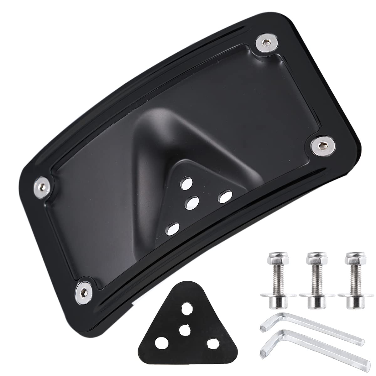 Black Curved Laydown License Plate Mount Bracket For Harley 3 Hole Mount (Black)
