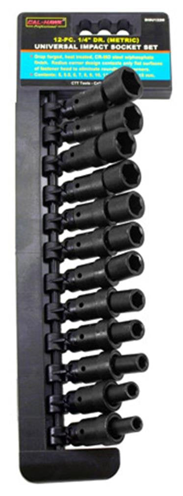 Cal Hawk Tools BISU122M 12 Piece 1/4' Drive Universal Swivel Impact Metric Socket Set
