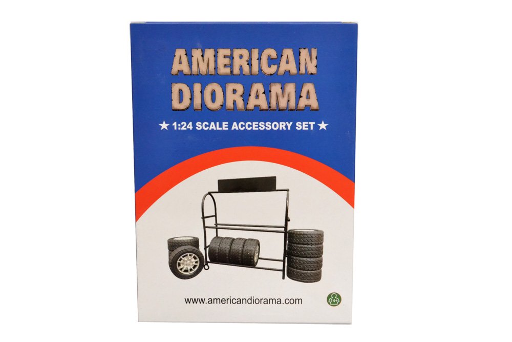 American Diorama Metal Tire Rack With Rims And Tires For 1/24 Scale Models