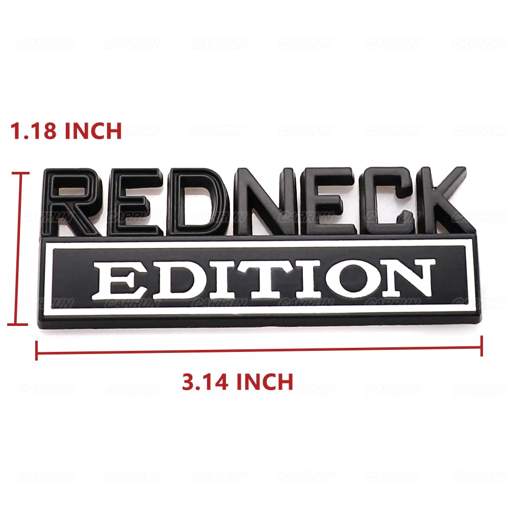 2 Pcs Redneck Edition Emblem Car Side Rear Front Hood Trunk Door Badge 3D Decal Sticker Fit For Car Truck Suv (Redneck, Black Wh