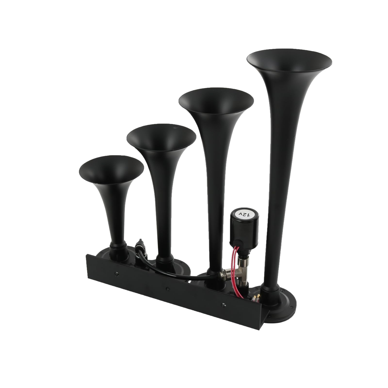 Quad Trumpet InLine 12 Volt 4 Trumpet Train Air Horn Universal Super Loud dB with12V Electric Solenoid For 12v Vehicles SUV pick