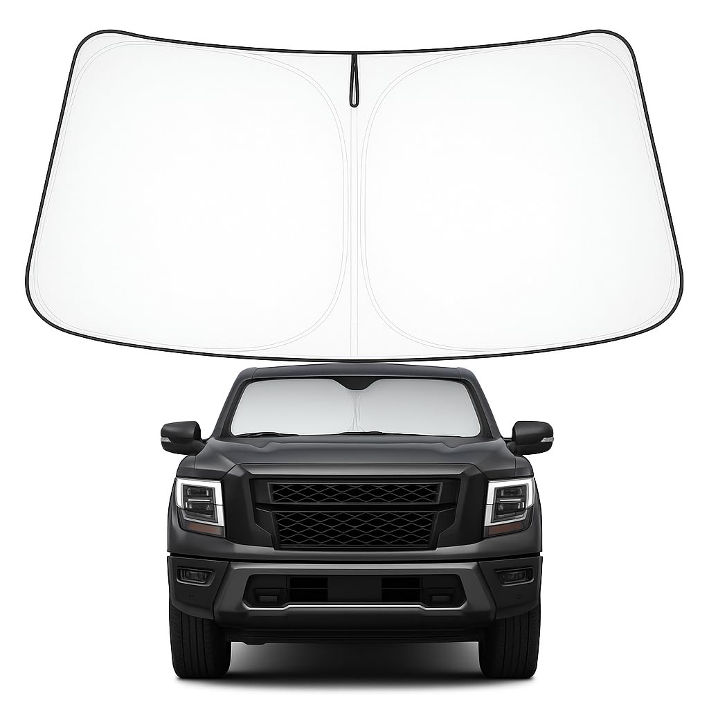 Proadsy 2025 Upgrade Windshield Sun Shade Custom Fit Nissan Titan 2020-2024 2025 4-Layer Foldable Front Sunshade Protector Sun V