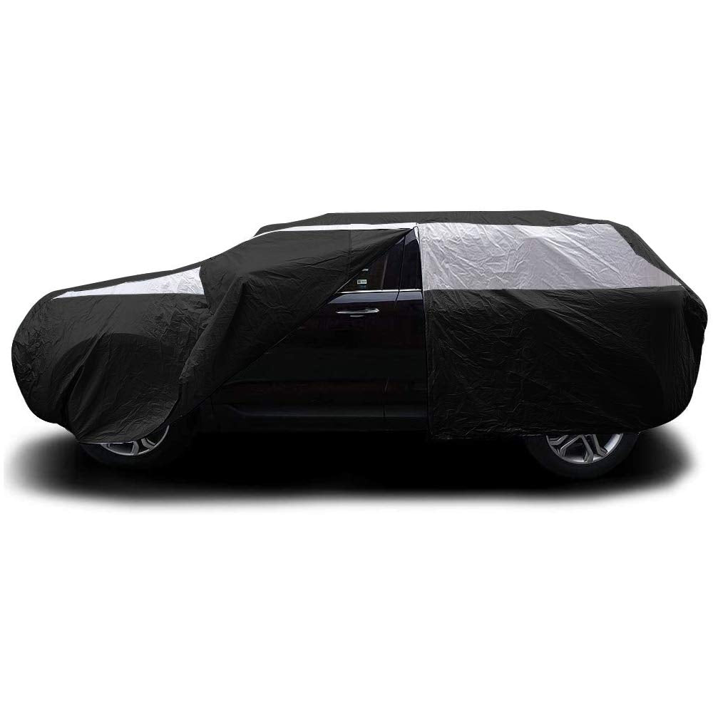 Titan Jet Black Poly 210T Car Cover For Mid-Size Suv 188-206''. Waterproof, Uv Protection, Scratch Resistant, Driver-Side Zipper