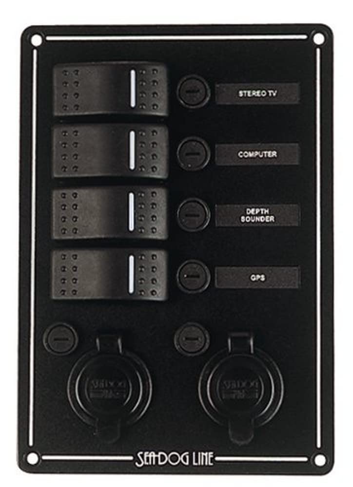 Sea-Dog 425146-1 Rocker Switch Panel With 4 Switches & Dual Power Sockets