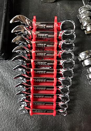 Jsp Manufacturing 11-Tool Gripper Wrench Organizer Tool Tray Kit For Stubby Or Line Wrenches (4 Piece Kit, Red & Blue)