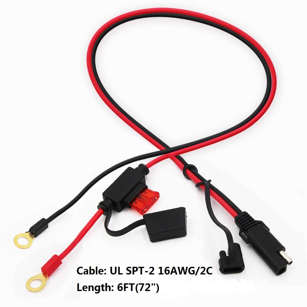 Sparking 6Ft Ring Terminal Cable - Sae To O Ring Terminal Harness Quick Connect/Disconnect Assembly, 10A Fuse (6Ft)