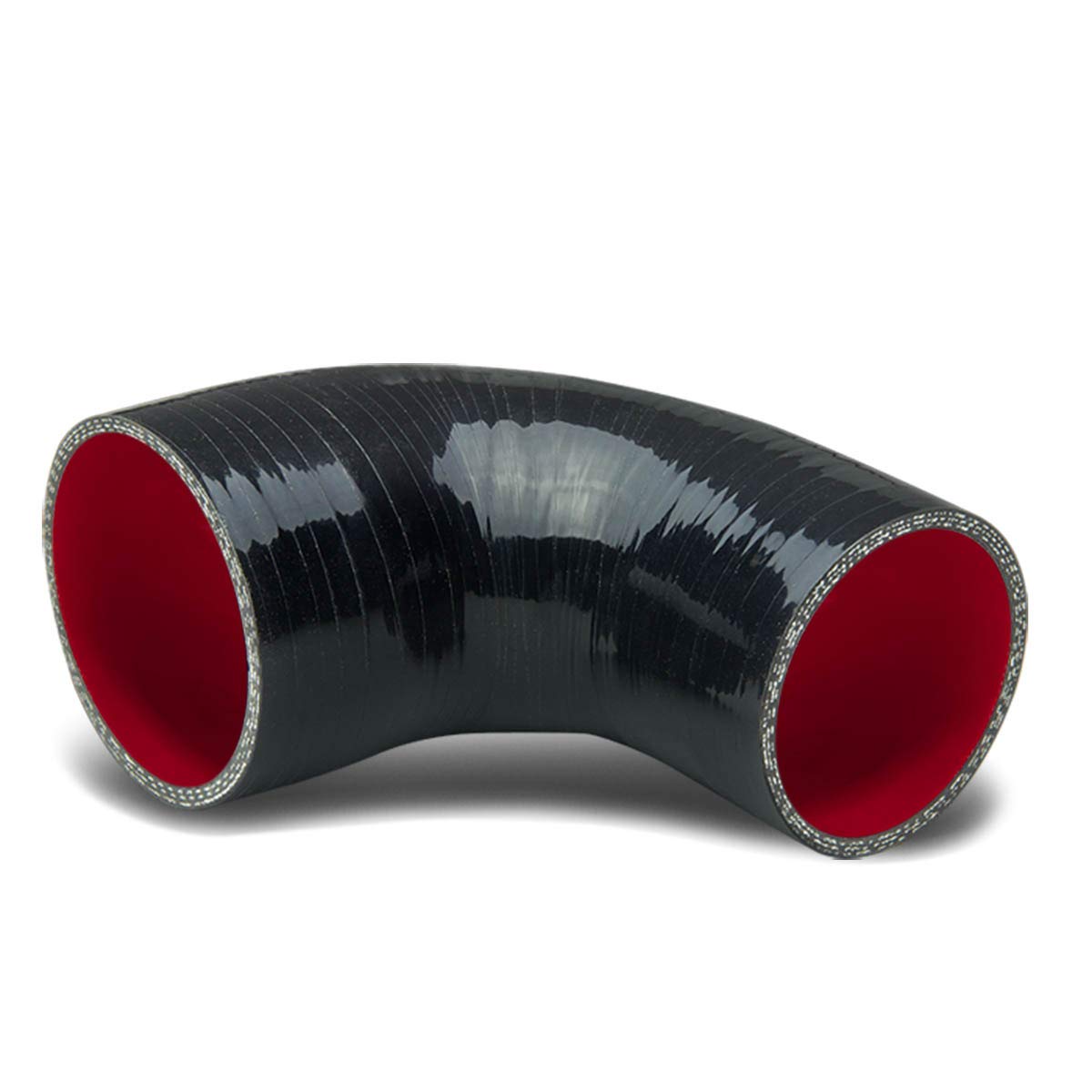 Auto Dynasty 2.5 Inches To 3 Inches 90 Degree Elbow Turbo/Intercooler/Intake Piping Coupler Reducer Silicone Hose, (Black & Red)