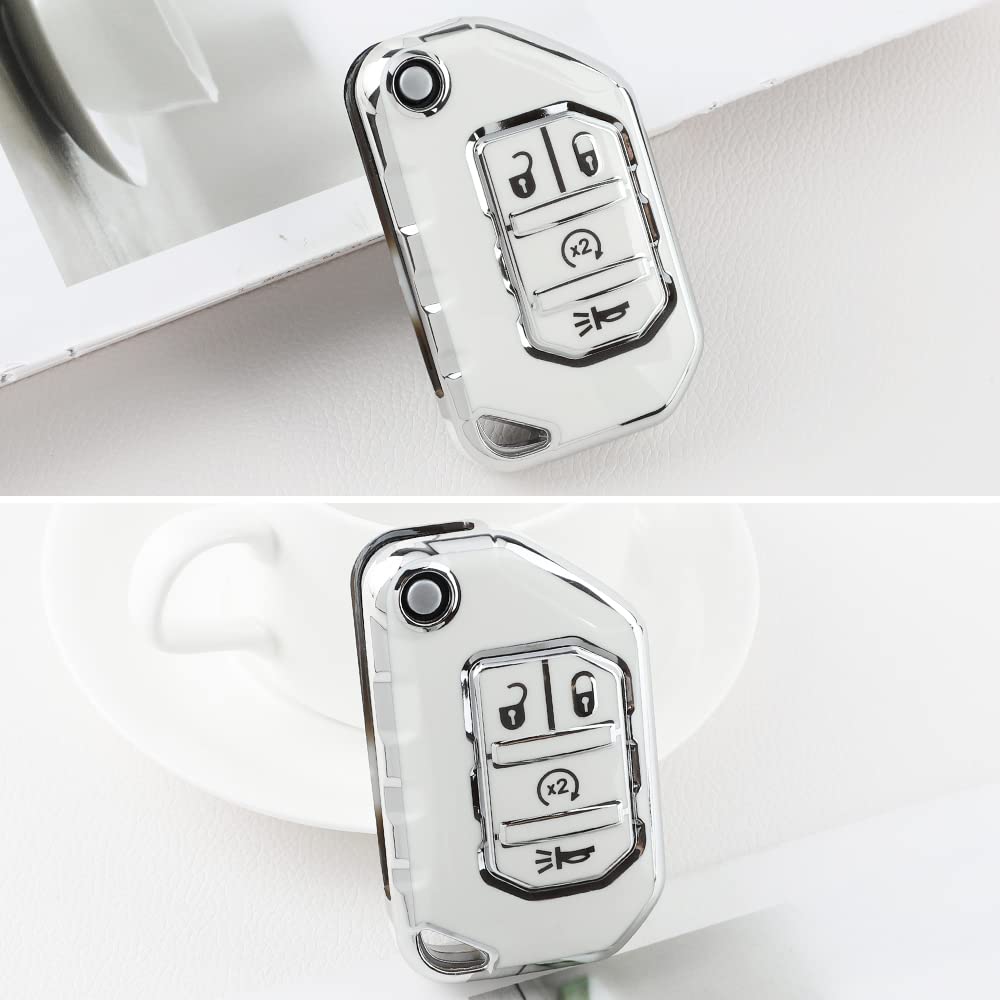 1797 Key Fob Cover For Jeep Wrangler Jl Jlu Gladiator Jt Accessories 2018 - 2022 Car Remote Key Case Shell 4 Button White Silver Tpu