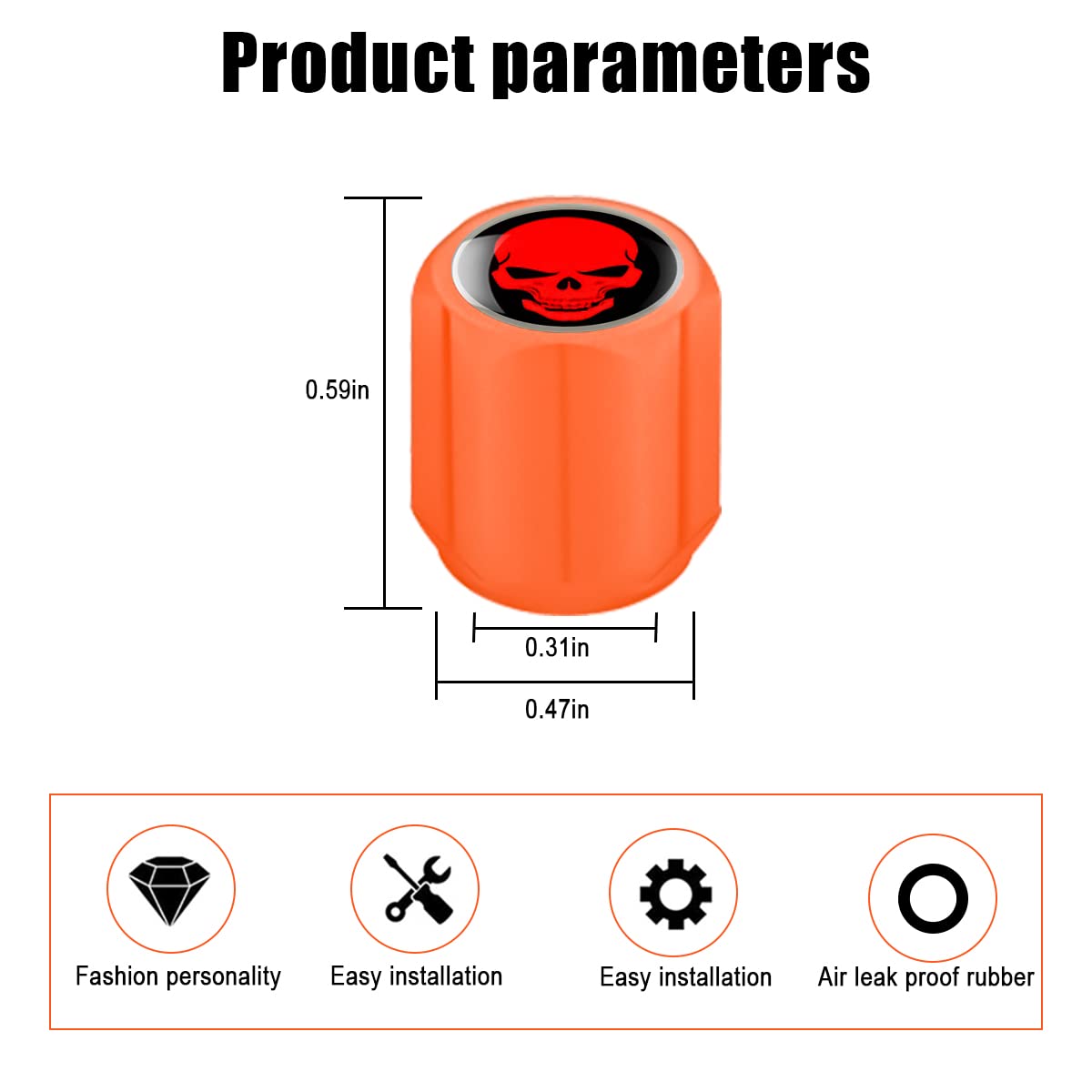 12Pcs Fluorescent Skull Tire Valve Stem Caps, Car Corrosion Resistant Wheel Valve Cover, Luminous Illuminated Skull Glow In The Dark, Auto Decor Accessories For Motorcycles, Suv, Car (Orange)