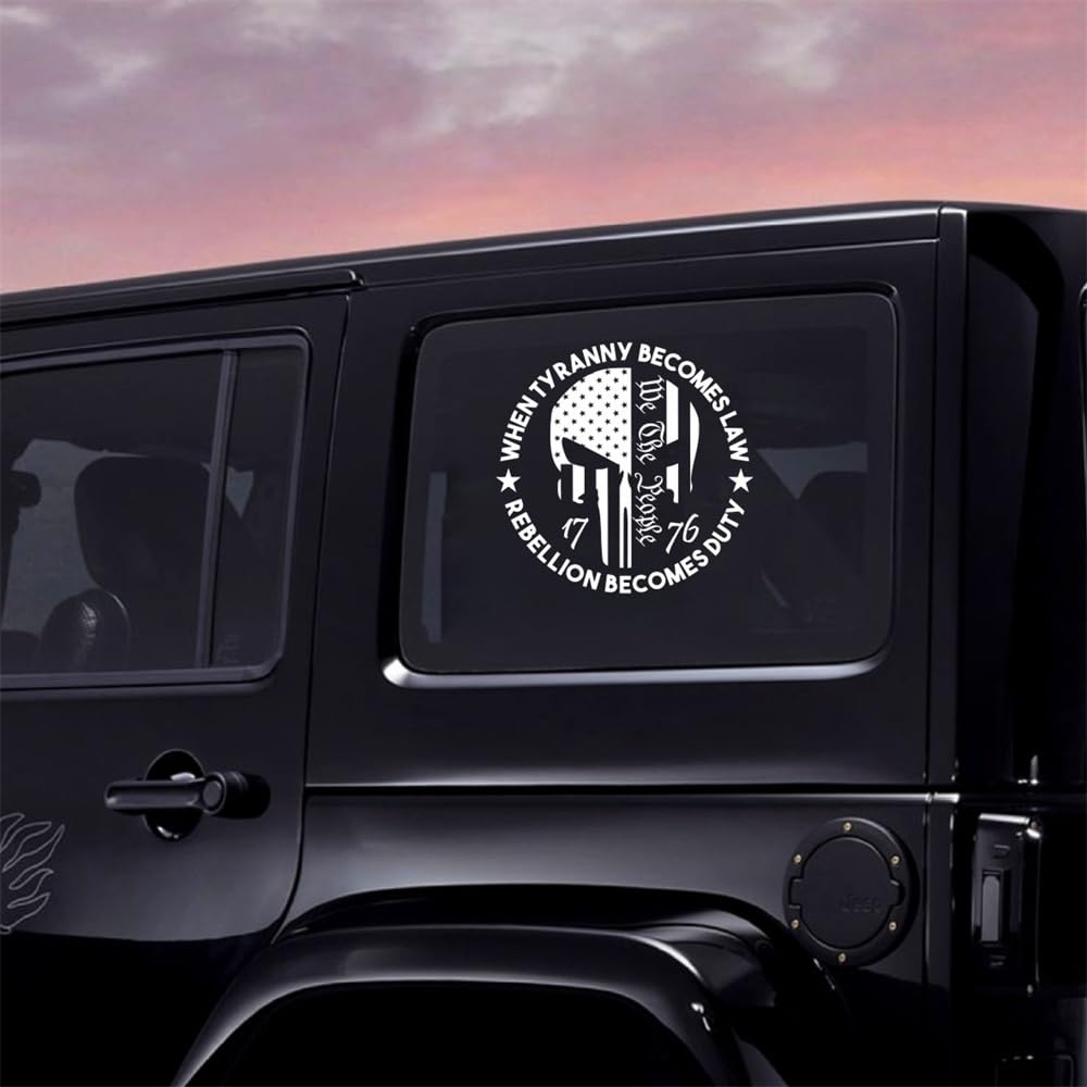 We The People Sticker Decals 1776 Distressed American USA Flag Skull Decal, Patriotic Vinyl Decal for Auto Car Truck SUV Window
