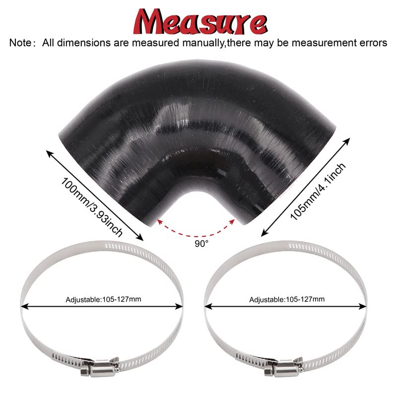 Tuolauthon 90 Degree Elbow Coupler Hose,Length 4Inch(102Mm),4-Ply Reinforced, Id 4Inch(102Mm) With 2Pcs Clamps For Turbo/Intercooler/Intake Piping Coupler