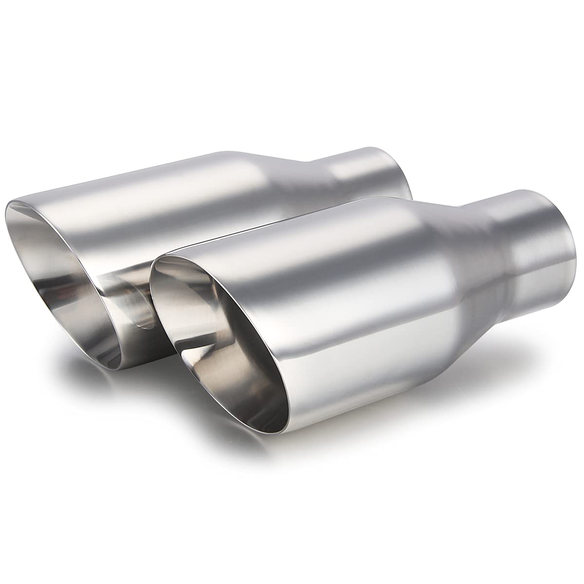 Lcgp 2.5'' Inlet Universal Diesel Exhaust Tip 4'' Outlet 09'' Long Tail Tip, Polished & Double Wall Angle Cut, 304 Stainless Ste