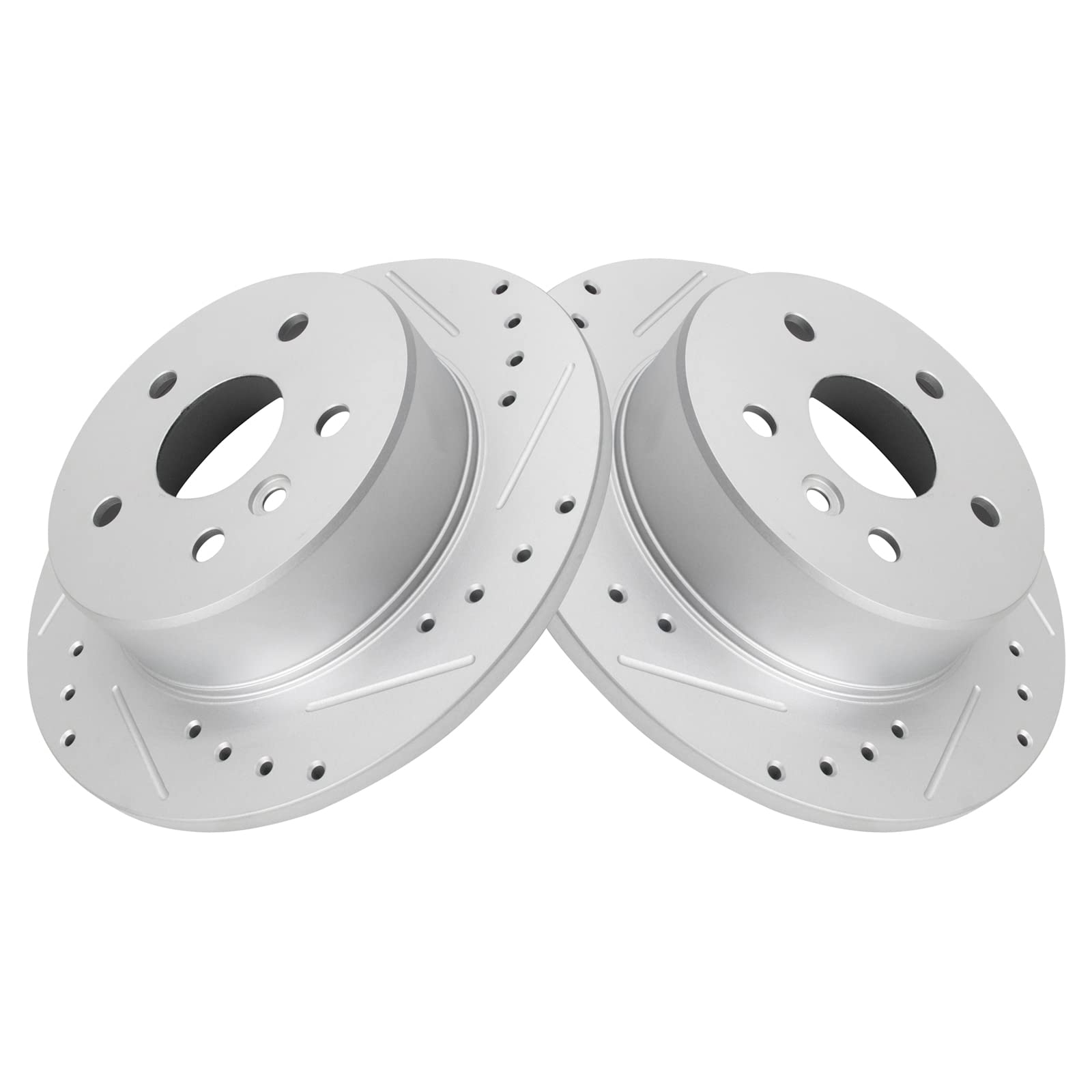 Trq Rear Performance Brake Rotors Set Solid Premium G-Coated Cross Drilled & Slotted Compatible With 2000-2004 Toyota Avalon