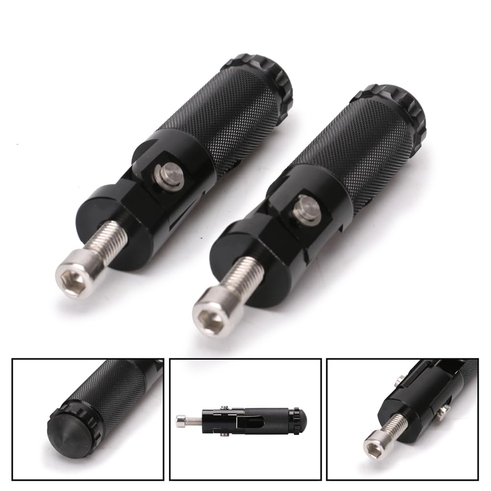 Pacewalker Cnc Motorcycle Foot Peg Universal Aluminum Pedals For Motorcycle Electric Car 8Mm 90 Degree Folding Support Rod 2Pcs (Black)