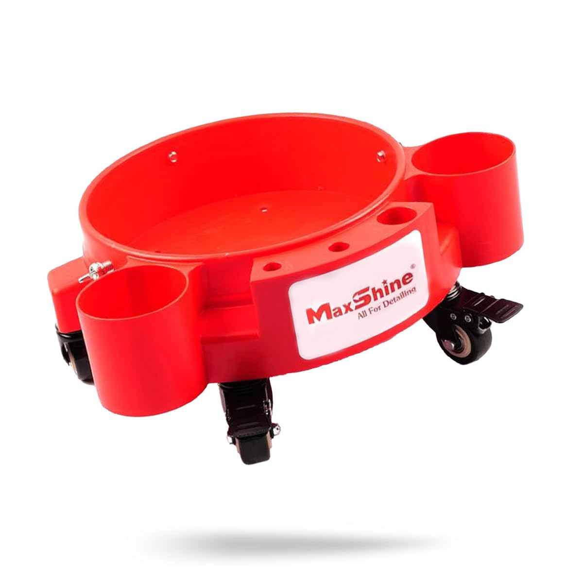 Maxshine Universal 5 Gallon Red Rolling Bucket Dolly with White Decal - Heavy-Duty with 5 Wheels & 2 Locking Casters - Organizer