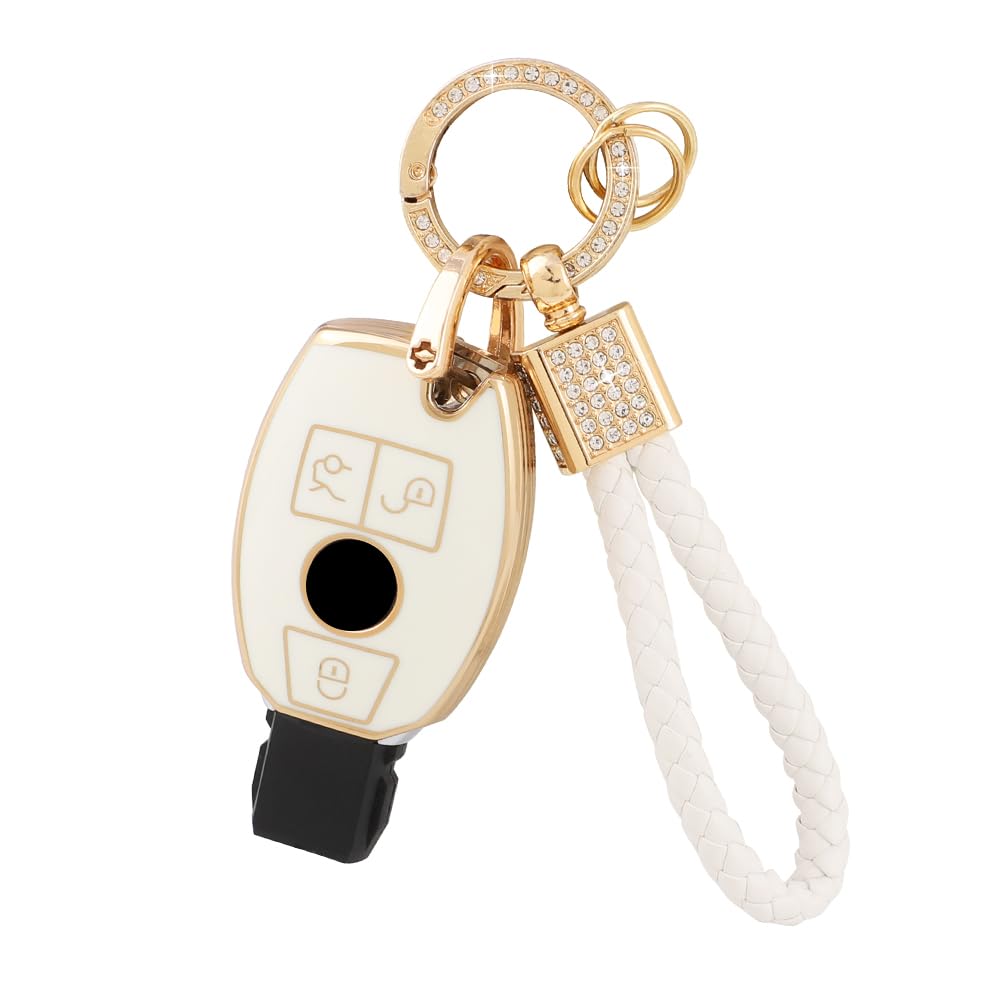 PIFOOG for Mercedes Benz Key Fob Cover Key Chain Girly Women TPU Keys Shell Case 3 Buttons Protector Accessories for Mercedes C 