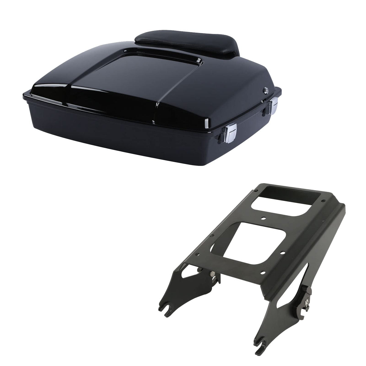 Xfmt 5.5' Razor Tour Pack Trunk W/Backrest Pad & Black Two-Up Mount Rack For Harley Touring Road King Street Glide Road Glide Electra Glide 2009-2013