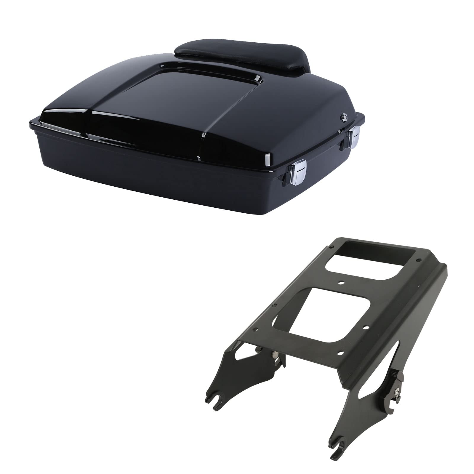 XFMT 5.5'' Razor Tour Pack Trunk W/Backrest Pad & Black Two-Up Mount Rack for Harley Touring Road King Street Glide Road Glide E