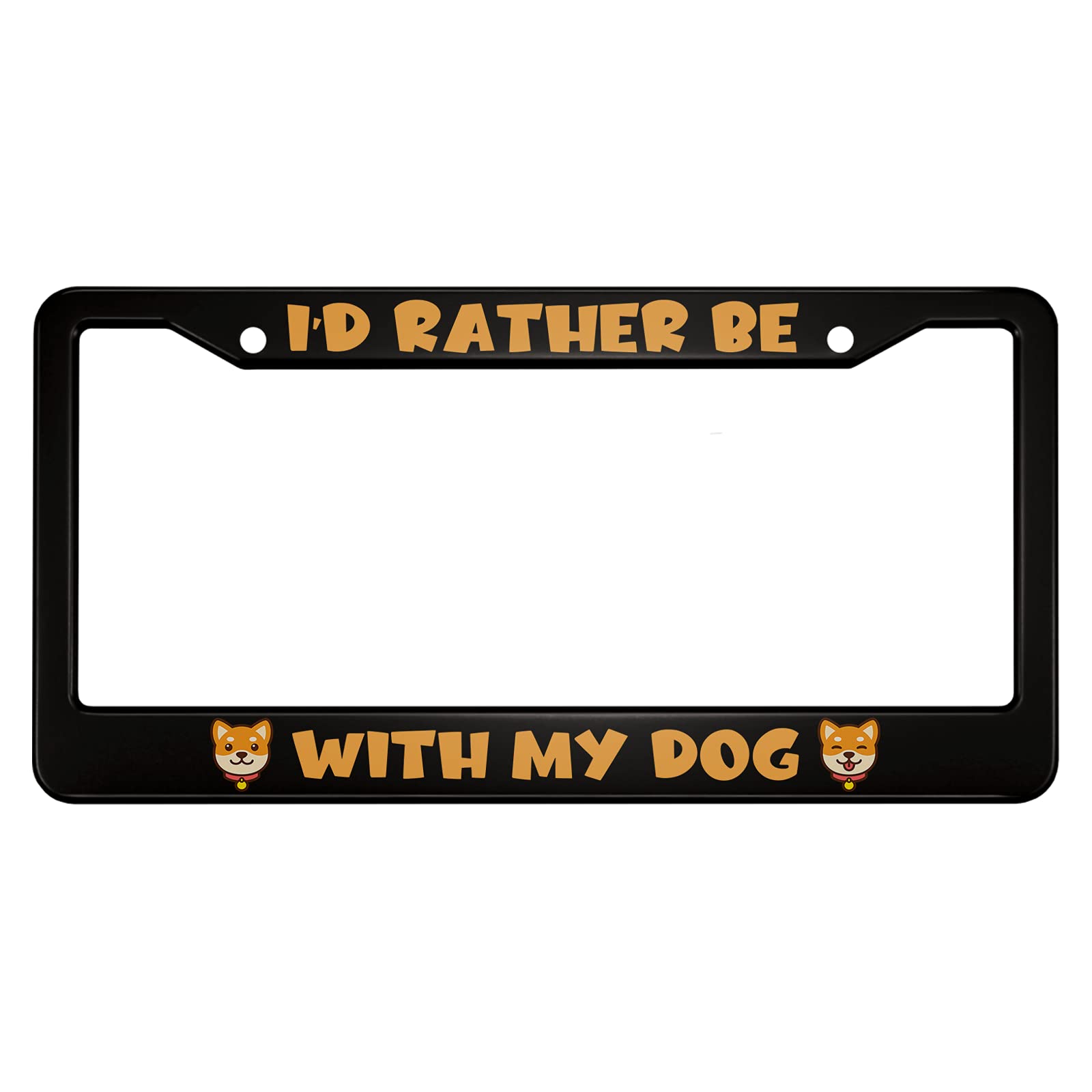 Ofloral I'D Rather Be With My Dog Aluminum Alloy License Plate Frame Cute Corgi Husky Pug Orange Color Applicable To Us Standard
