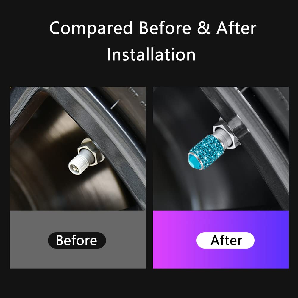 Bling Tire Stem Valve Caps, Crystal Tire Caps Shinny Rhinestone Universal Car Dustproof Tire Valve Caps For Car Suv Motorcycle Bicycle Truck (Sky Blue)