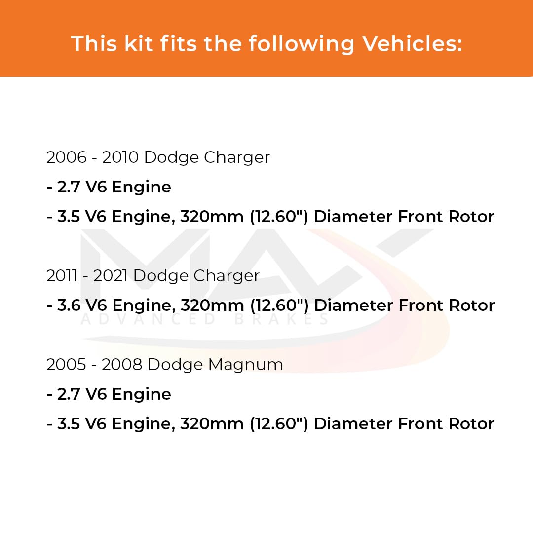 Max Advanced Brakes Front Brake Kit For 2006-2021 Dodge Charger Challenger Chrysler 300 V6 W/12.60' Front Rotor Replacement Premium Oe Disc Brake Rotors And Ceramic Brake Pads