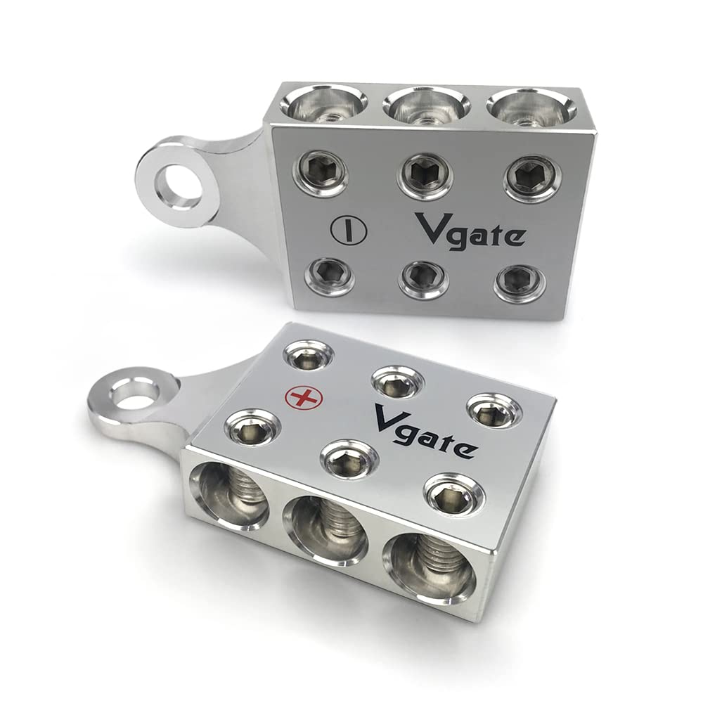 Vgate 6X2/0 Awg Gauge Post Battery Terminals, For Lithium Or Agm Lead Acid Battery With Bolt Down Ends Or Threaded Studs, M10 Or