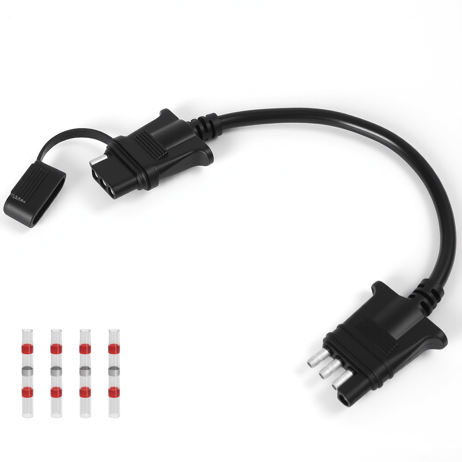 Adullama 4-Pin Flat Trailer Extension Cable 12 Inch, Heavy Duty 16AWG Copper 4 Way Wiring Connector Harness, Vehicle-Side and Tr