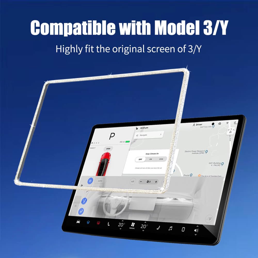 Yeapop Bling Bling Rhinstones Screen Protector For Tesla Model 3 2017-2023 And Model Y, Sparkly Center Console Accessories For 3