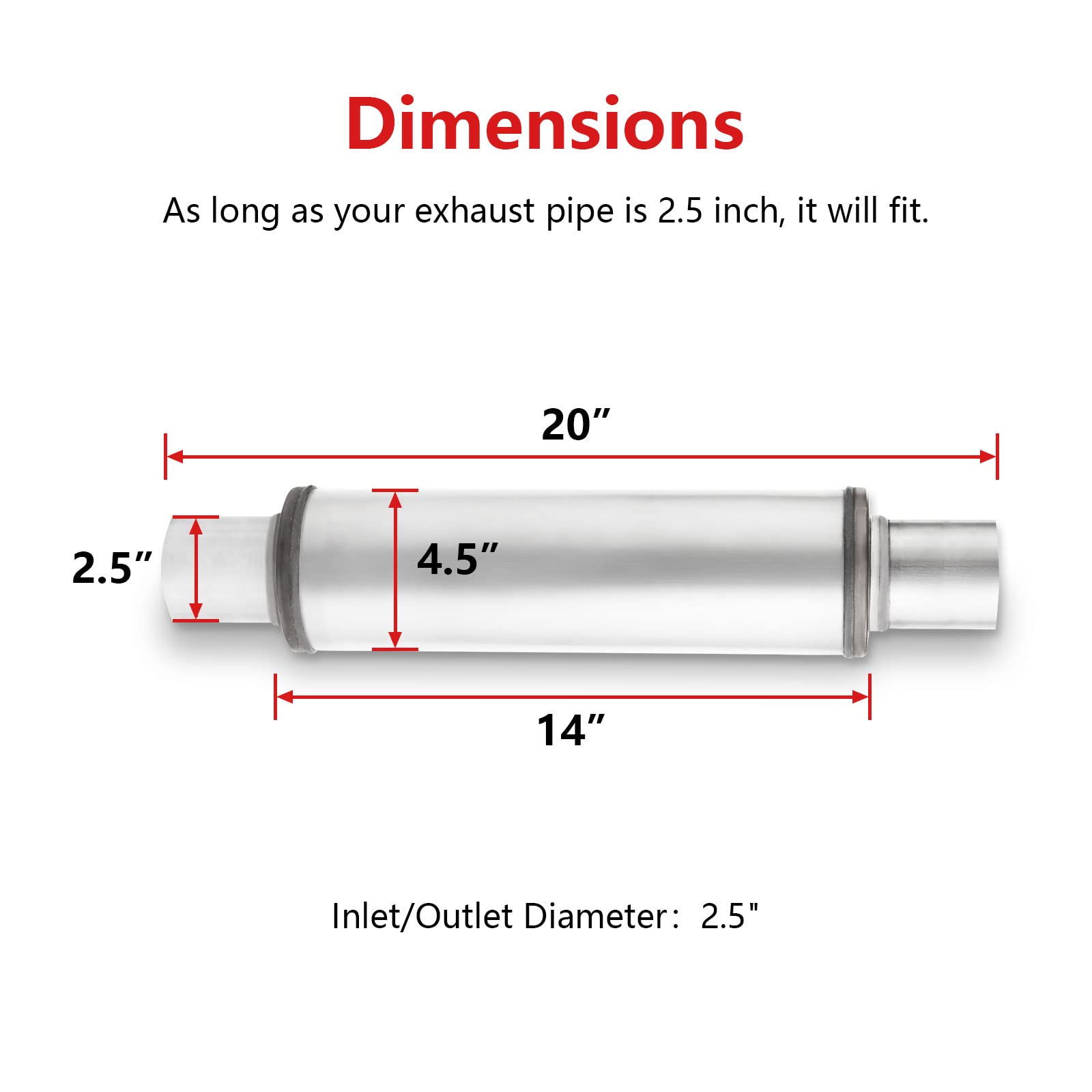 2.5'' Exhaust Muffler,2.5'' Inlet/Outlet Exhaust Mufflers 2.5 Universal Muffler Stainless Steel Straight Through Design performa