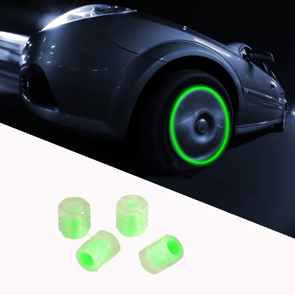 Valve Stem Caps, 4 Pack Universal Glow Car Tire Valve Caps Wheel Rim Dust Cover Fits Cars, Trucks, Bikes, Motorcycles, Bicycles