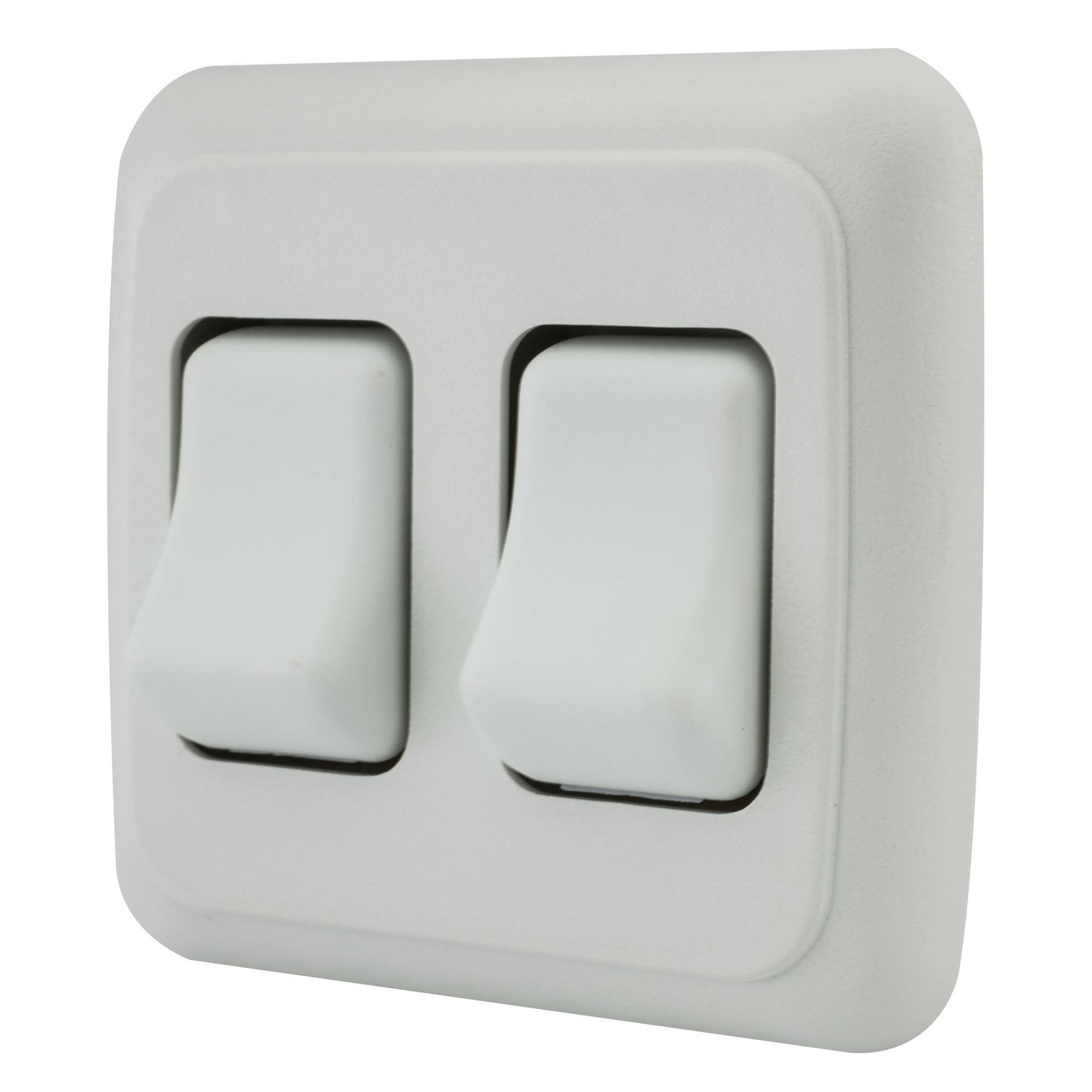 Double Spst On-Off Switch With Bezel, 12-Volt, For Rv, Trailer, Camper (White)