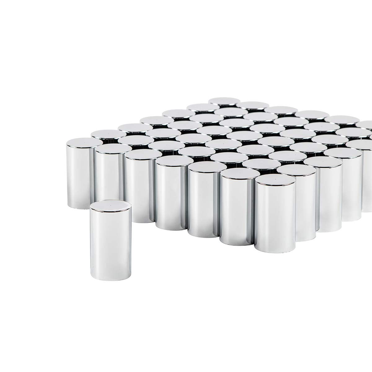 United Pacific 10568Cb - Wheel Lug Nut Cover Set - 33Mm X 3-1/2'' Chrome Plastic Cylinder Nut Cover - Push-On (60 Pack)