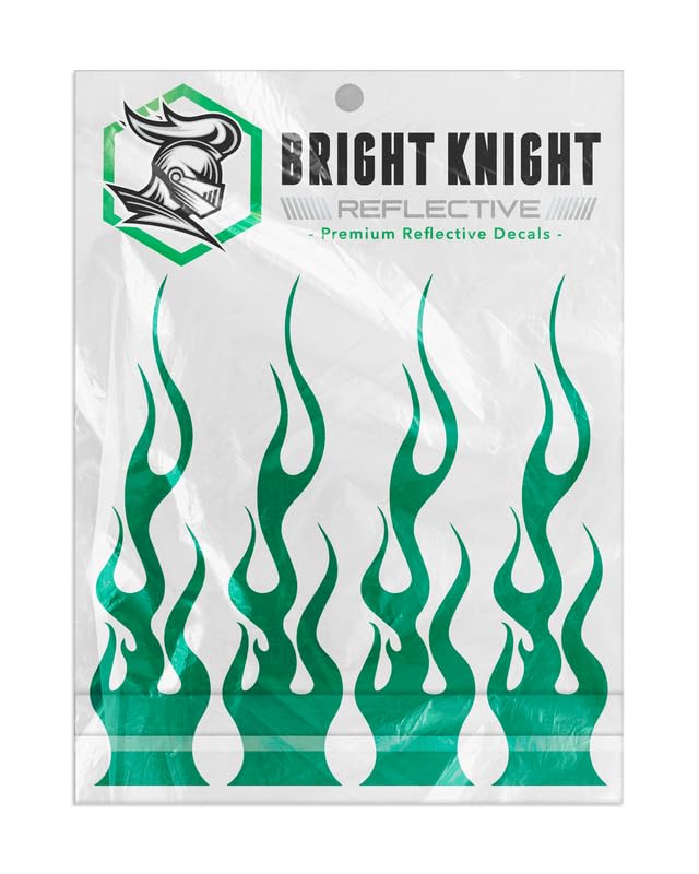 Bright Knight Flame Stickers, 4 Pcs Green Reflective Car Sticker Decal With 3M Retro-Reflective Vinyl, Self-Adhesive Outdoor Wat