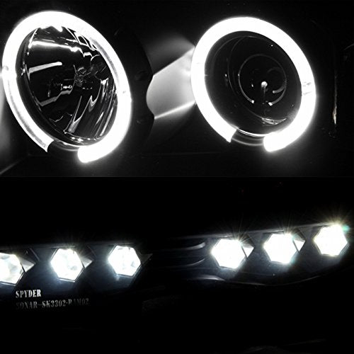 Akkon - For 2002-2005 Dodge Ram 1500 | 2003-2005 Ram 2500 3500 Black Smoke Dual Halo Projector Led Headlights