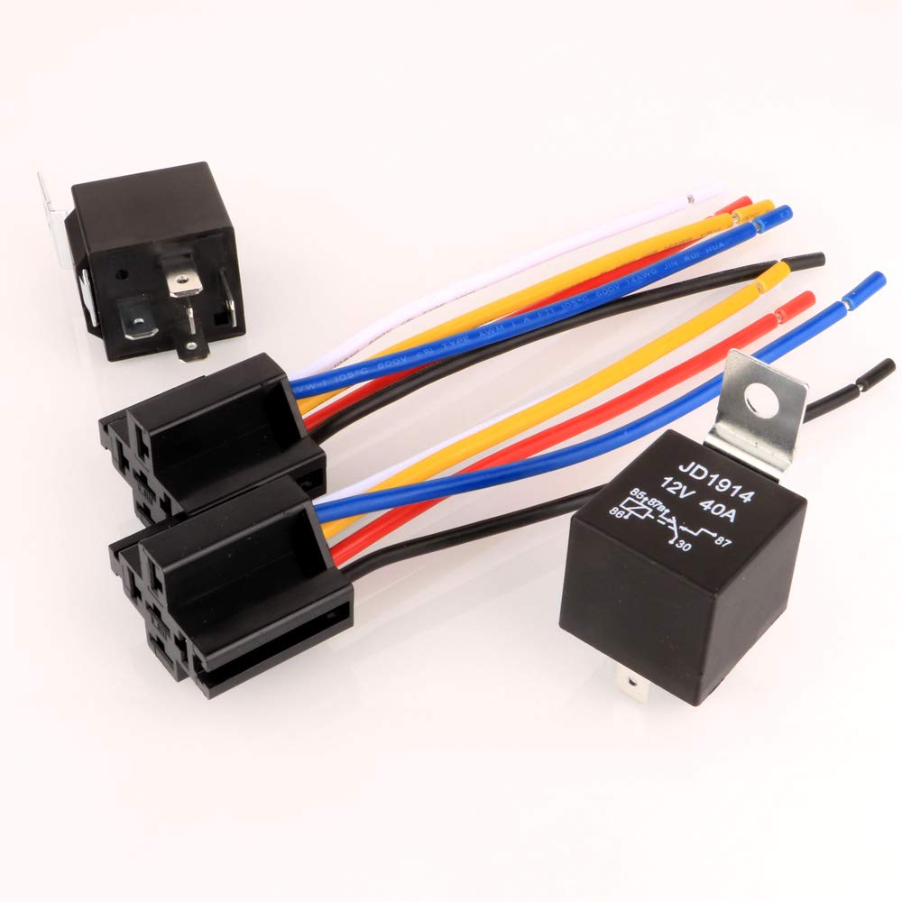 Gebildet JD1914 12V 40A Car Relay with 12AWG Harness Sockets, 5 Pin SPDT Relay with Color-Labeled Wires for Automotive Truck Van